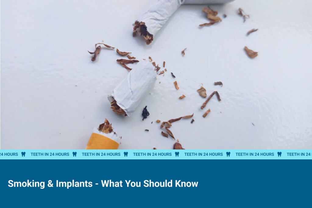 A cigarette lies torn apart, its contents strewn about on a white surface. Dr. Lampee is ready to help you understand the dangers of smoking when you have dental implants.